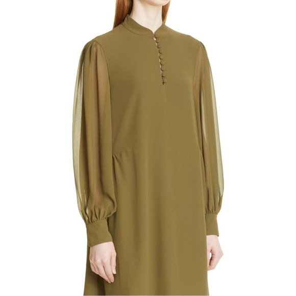 HUGO Boss DERINNE LONG SLEEVE SHIFT DRESS IN KHAKI - Picture 3 of 16